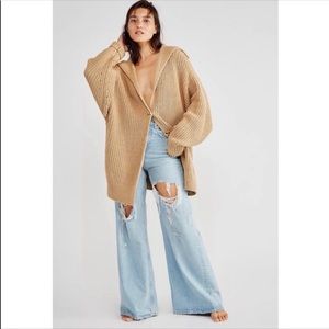 NWOT Free People Tan Swim Too Deep Cardigan - Medium